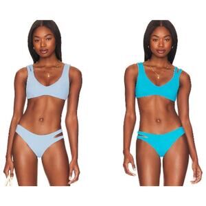 L*Space One Wave Bikini Top in Aurora Electric Blue Reversible Size Medium NEW